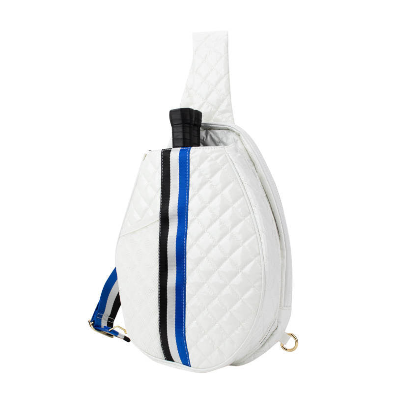 Pickleball Crossbody Sling Bag White with Blue Stripes