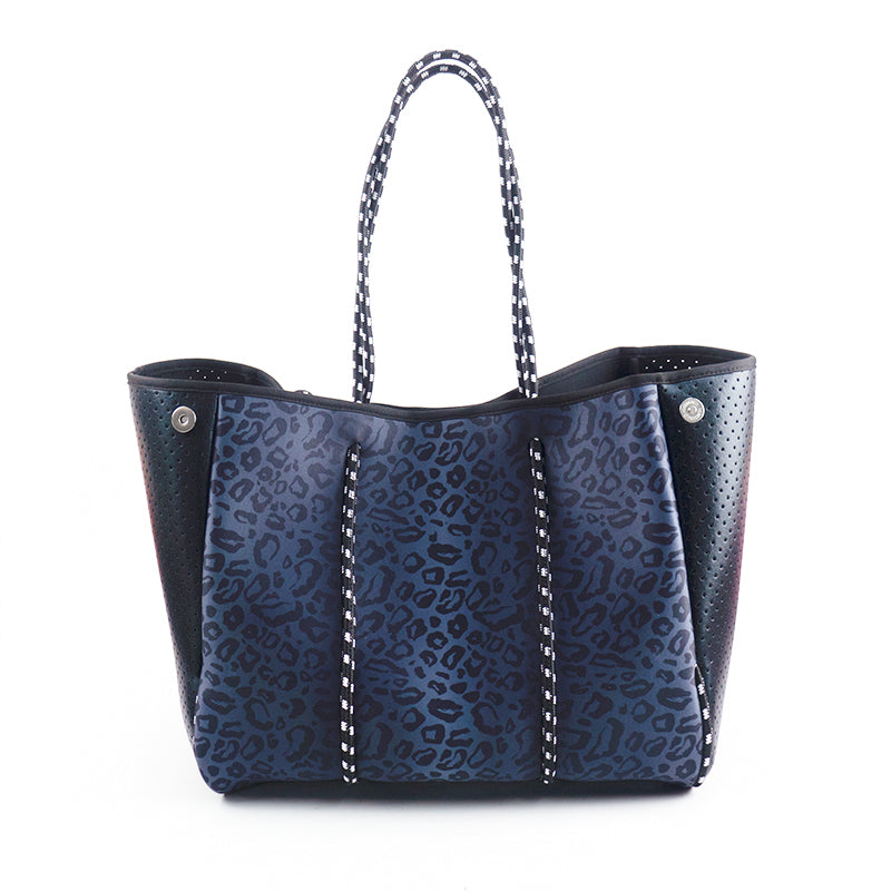 Neoprene Tote Gray Cheetah with Black Sides