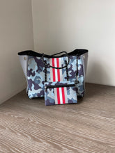 Load image into Gallery viewer, Neoprene Tote Gray Camo with Red Racer Stripe
