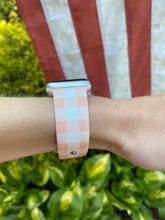 Load image into Gallery viewer, Pale Pink &amp; White Buffalo Plaid Silicone Band for Apple Watch
