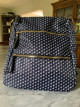 Load image into Gallery viewer, Navy Geometric Water-Repellent Trendy Backpack with Gold Hardware
