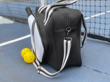 Load image into Gallery viewer, Neoprene Pickleball Bag Black with Black and Silver Racer Stripe
