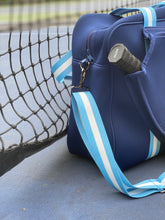 Load image into Gallery viewer, Neoprene Pickleball Bag Navy with White and Blue Racer Stripe
