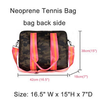 Load image into Gallery viewer, Neoprene Tennis Bag Camo with Pink &amp; Orange Racer Stripe
