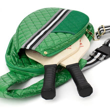 Load image into Gallery viewer, Pickleball Crossbody Sling Bag Green with Navy and White Stripe
