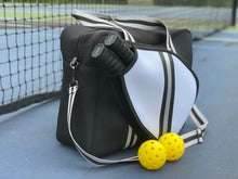 Load image into Gallery viewer, Neoprene Pickleball Bag Black with Black and Silver Racer Stripe
