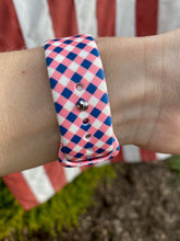 Load image into Gallery viewer, Pink and Navy Check Plaid Silicone Band for Apple Watch
