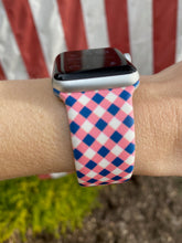 Load image into Gallery viewer, Pink and Navy Check Plaid Silicone Band for Apple Watch
