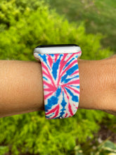 Load image into Gallery viewer, Red, White &amp; Blue Tie Dye Silicone Band for Apple Watch
