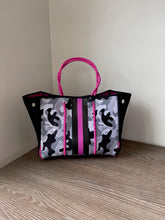 Load image into Gallery viewer, Neoprene Tote Gray Camo with Pink Racer Stripe
