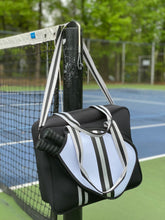 Load image into Gallery viewer, Neoprene Pickleball Bag Black with Black and Silver Racer Stripe
